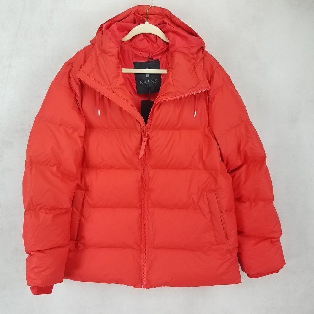 NWT RAINS 1506 Puffer Jacket Coat L/XL Thermal in Red Weatherproof Waterproof